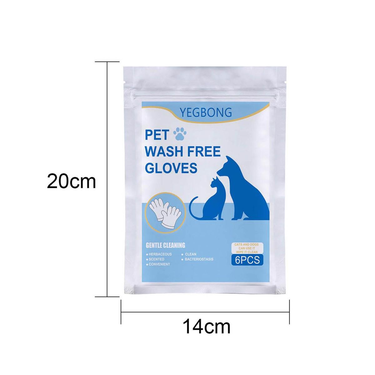 YEGBONG 6Pcs Pet Wash Free Hands Wear Herbal Disposable Pet Spa Wipes Hands Wear Gentle Scrubbing