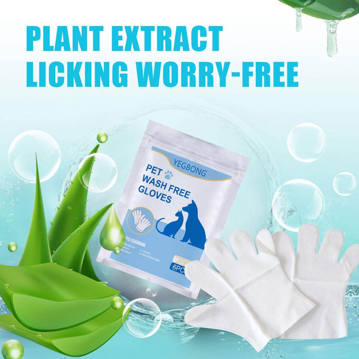 YEGBONG 6Pcs Pet Wash Free Hands Wear Herbal Disposable Pet Spa Wipes Hands Wear Gentle Scrubbing