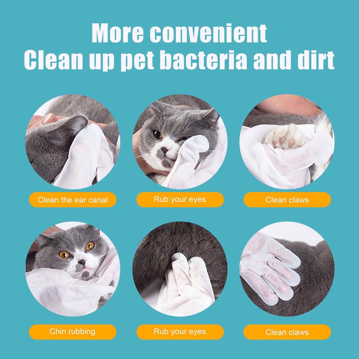 YEGBONG 6Pcs Pet Wash Free Hands Wear Herbal Disposable Pet Spa Wipes Hands Wear Gentle Scrubbing