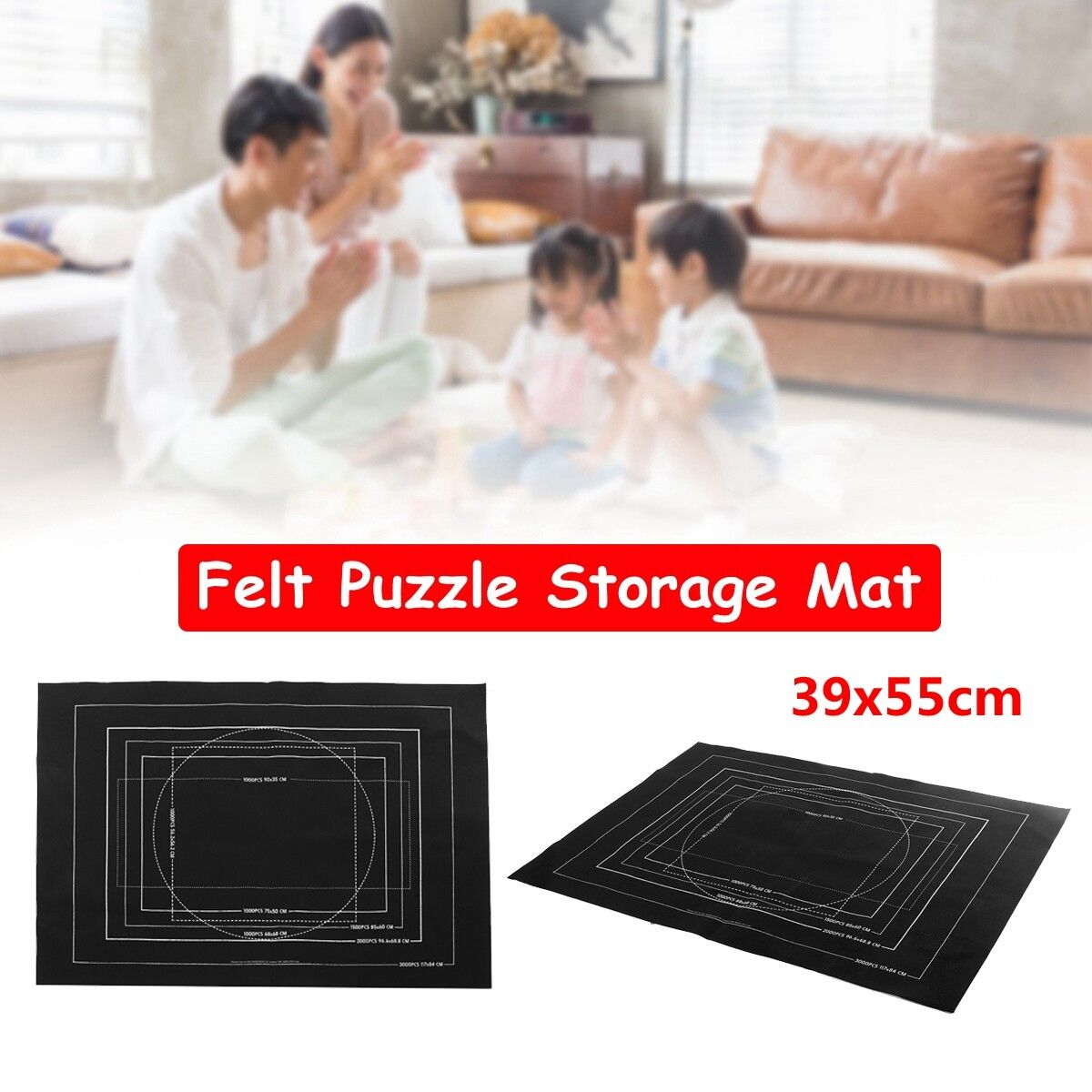 3000 Pieces Of Storage Blanket Felt Puzzle Storage Mat Felt Puzzle Blanket 100X140cm Black