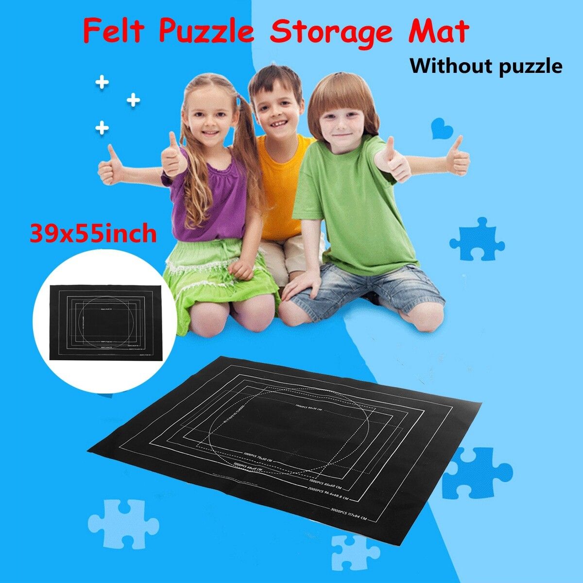 3000 Pieces Of Storage Blanket Felt Puzzle Storage Mat Felt Puzzle Blanket 100X140cm Black
