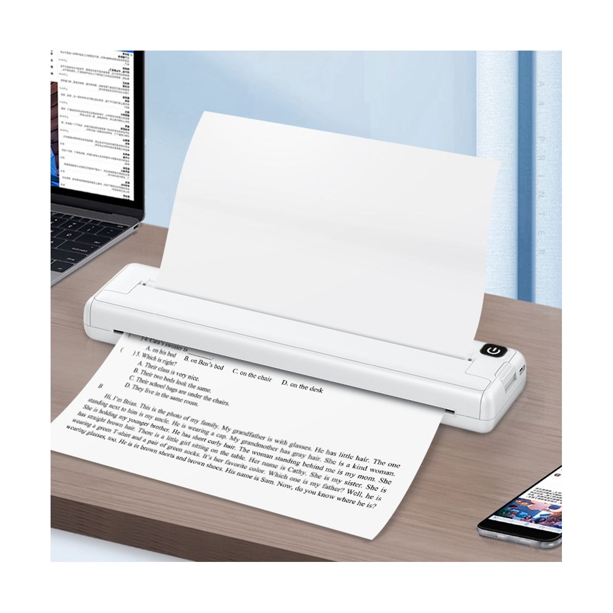 Portable Printers Wireless A4 Thermal Printer Inkless Pocket Photo Document Printer Bluetooth Travel Printer for Home