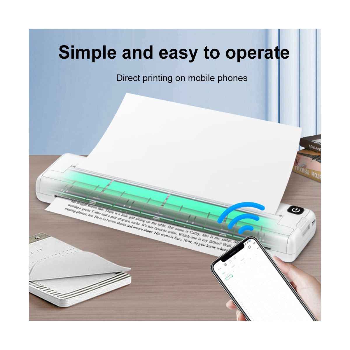 Portable Printers Wireless A4 Thermal Printer Inkless Pocket Photo Document Printer Bluetooth Travel Printer for Home