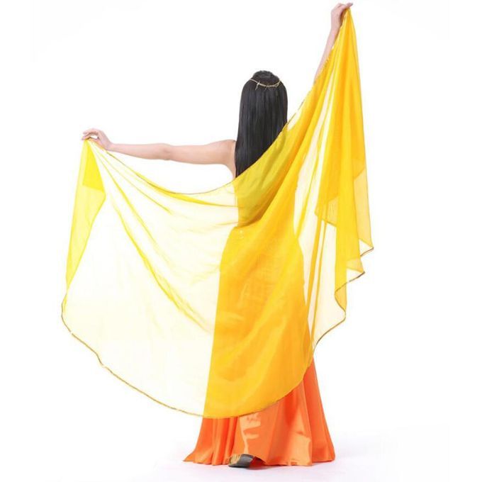 Belly Dance Chiffon Veil Shawl Scarf Sequins Hip Wrap Dancing Yellow