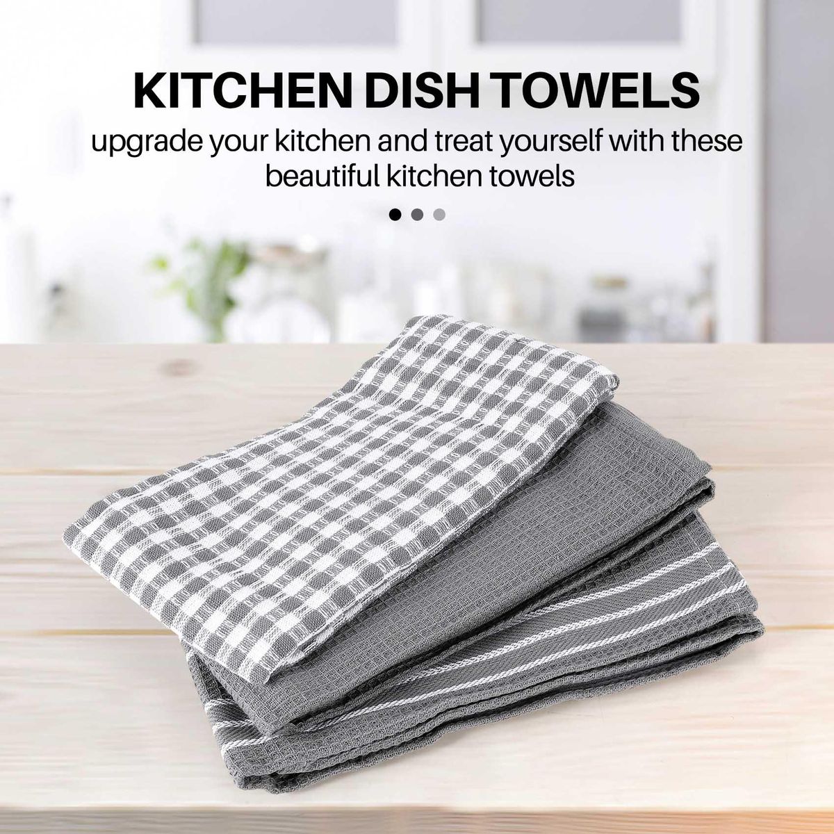 Towels 100% Natural Cotton The Best Tea Towels Dish Cloth Absorbent and Lint-Free Machine Washable 18 x 25 Inch  White with Grey Stripe