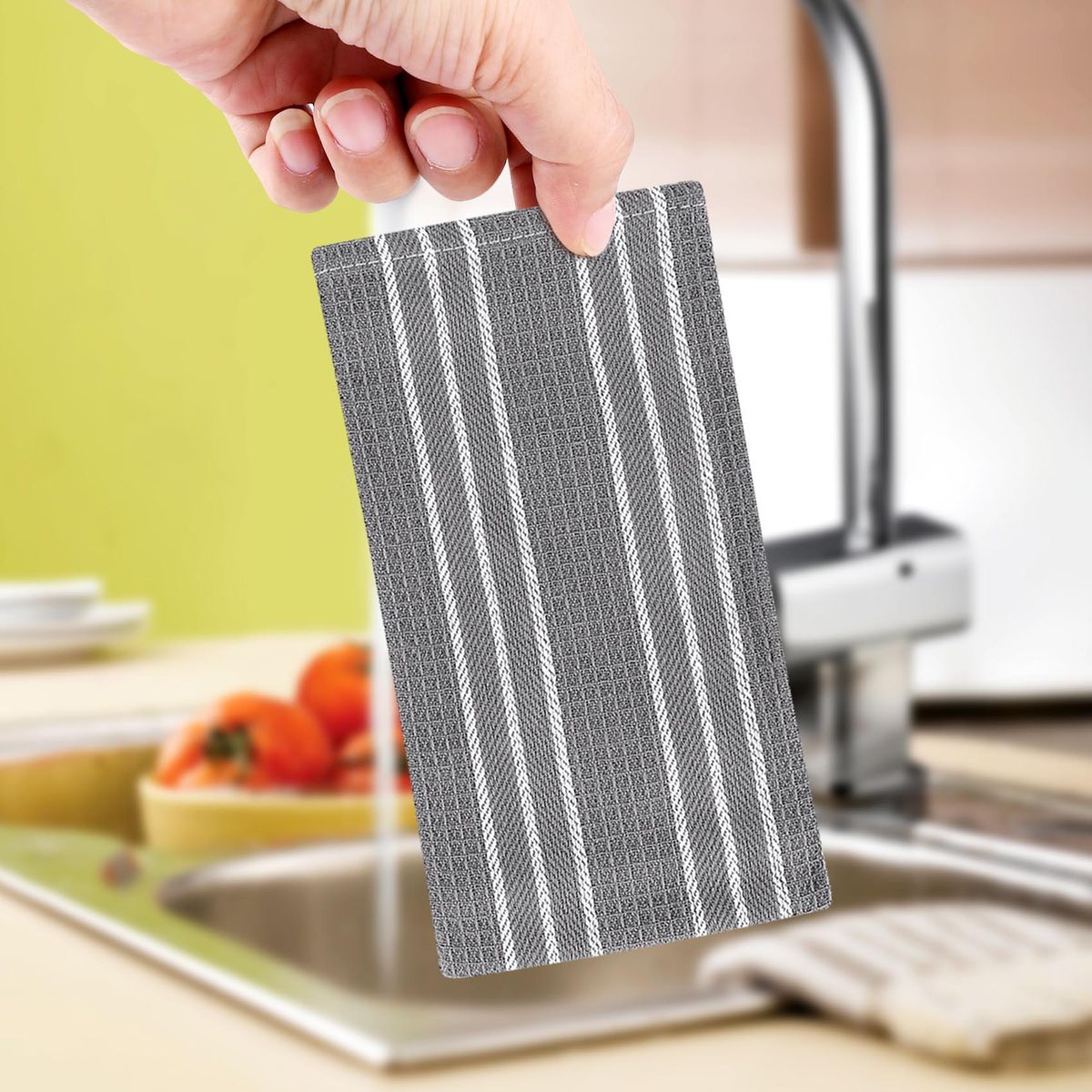 Towels 100% Natural Cotton The Best Tea Towels Dish Cloth Absorbent and Lint-Free Machine Washable 18 x 25 Inch  White with Grey Stripe