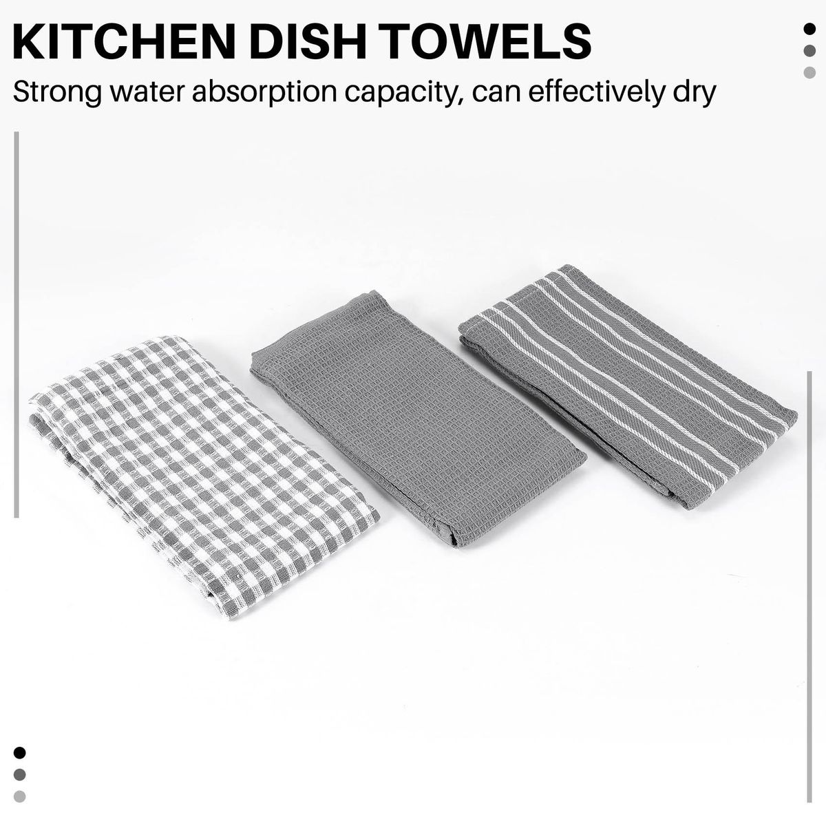 Towels 100% Natural Cotton The Best Tea Towels Dish Cloth Absorbent and Lint-Free Machine Washable 18 x 25 Inch  White with Grey Stripe