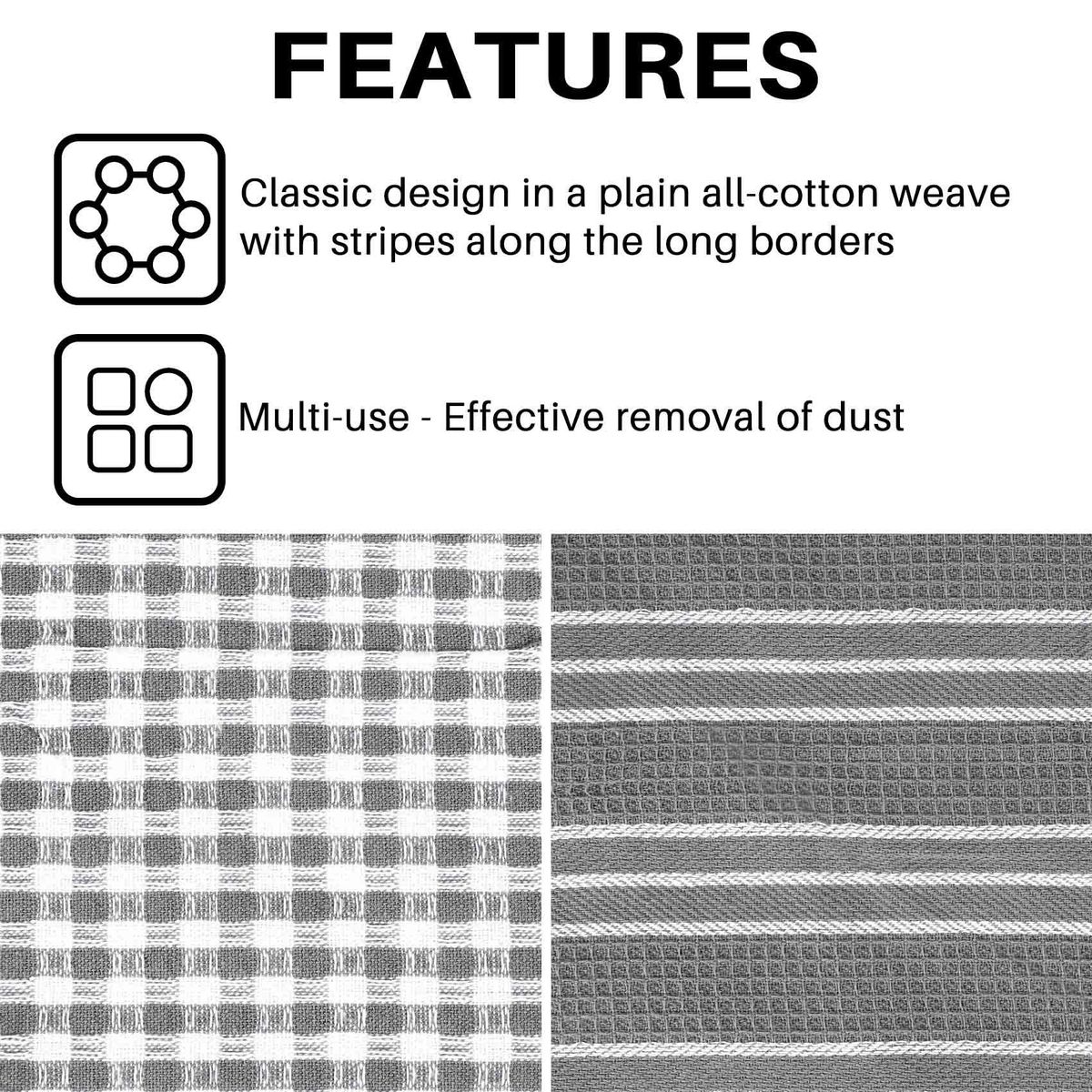 Towels 100% Natural Cotton The Best Tea Towels Dish Cloth Absorbent and Lint-Free Machine Washable 18 x 25 Inch  White with Grey Stripe
