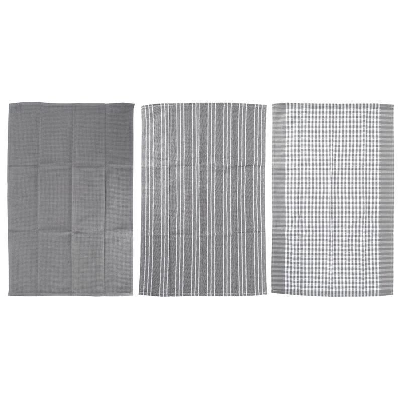 Towels 100% Natural Cotton The Best Tea Towels Dish Cloth Absorbent and Lint-Free Machine Washable 18 x 25 Inch  White with Grey Stripe