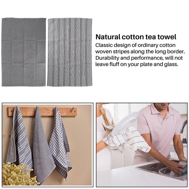 Towels 100% Natural Cotton The Best Tea Towels Dish Cloth Absorbent and Lint-Free Machine Washable 18 x 25 Inch  White with Grey Stripe