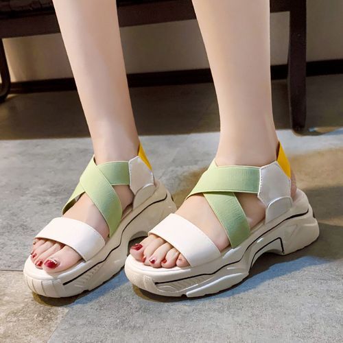 Ladies Newest Flat Fancy Slippers Women Fashion Slope Heel Slippers Casual Slippers Sandals Fish Mouth-Green