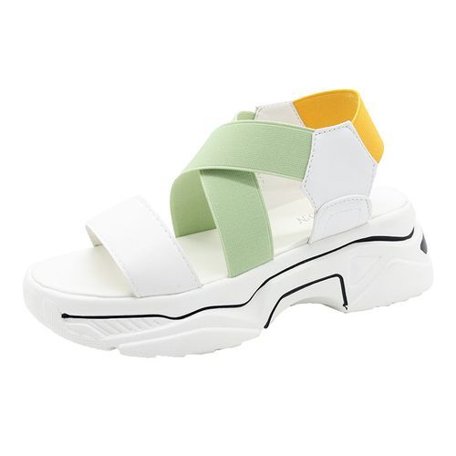 Ladies Newest Flat Fancy Slippers Women Fashion Slope Heel Slippers Casual Slippers Sandals Fish Mouth-Green