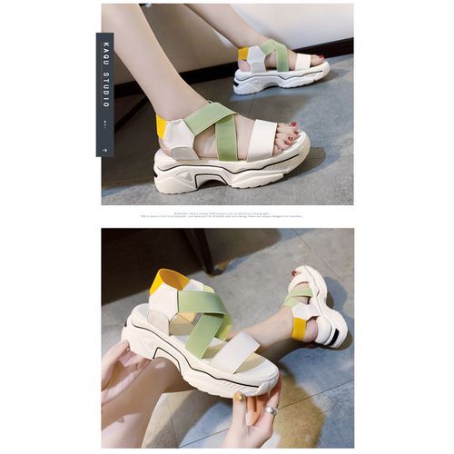 Ladies Newest Flat Fancy Slippers Women Fashion Slope Heel Slippers Casual Slippers Sandals Fish Mouth-Green