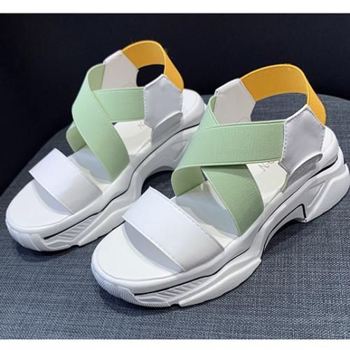 Ladies Newest Flat Fancy Slippers Women Fashion Slope Heel Slippers Casual Slippers Sandals Fish Mouth-Green