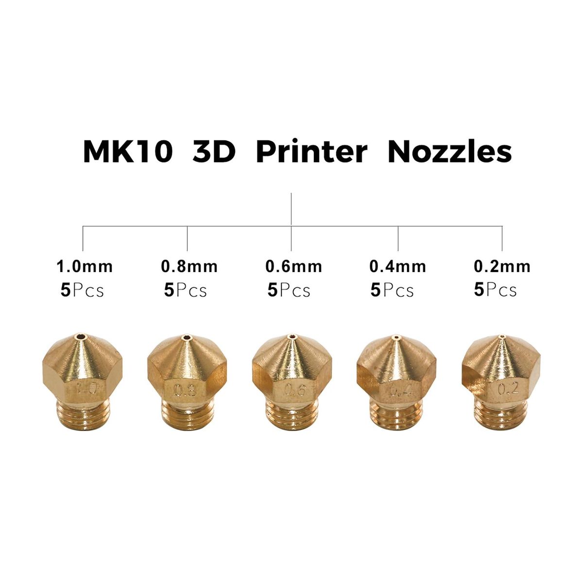 3D Printer Nozzles Maintenance Tool Kit MK10 M7 Thread Extruder Brass Nozzle 0.2/0.4/0.6/0.8/1.0mm Print Head with Cleaning Needles Wrench for 3D Printer