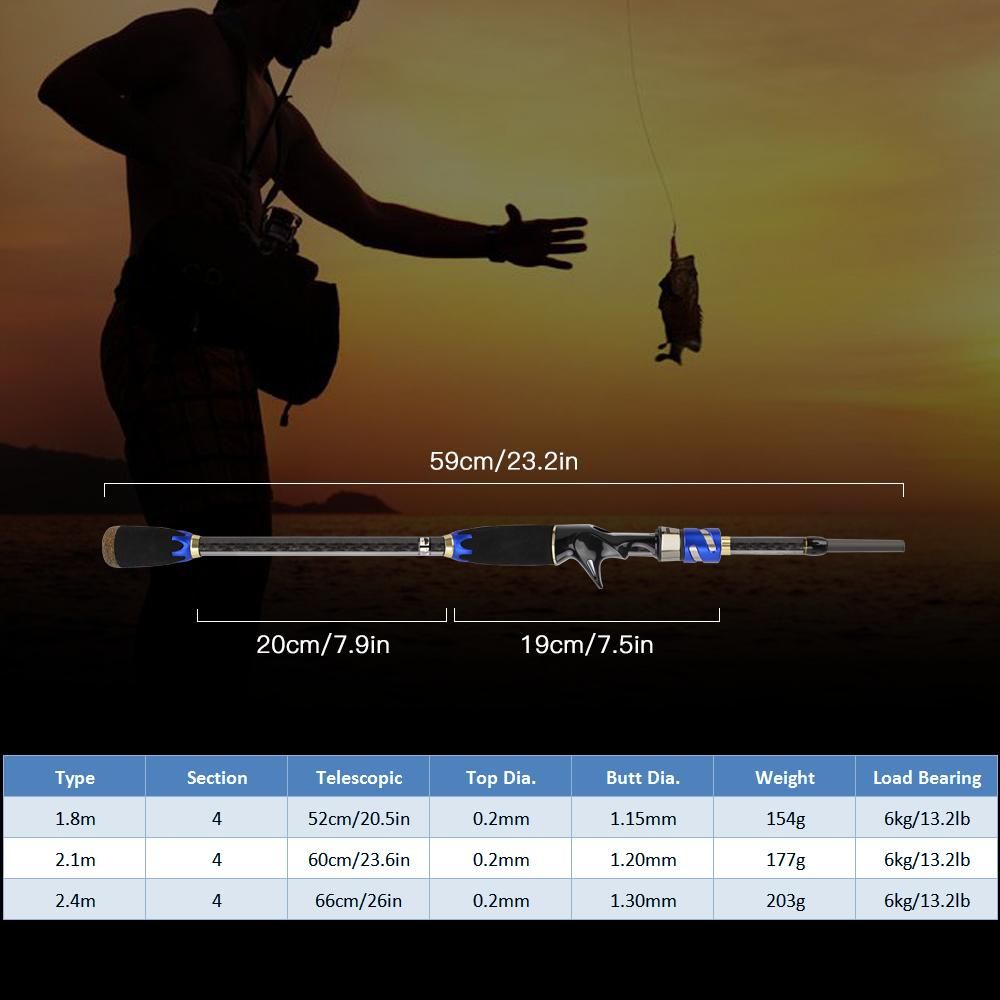 Carbon Fiber Casting Rods Durable Lightweight Casting Fishing Rod Portable 4 Sections   Fishing Pole for Saltwater Freshwater