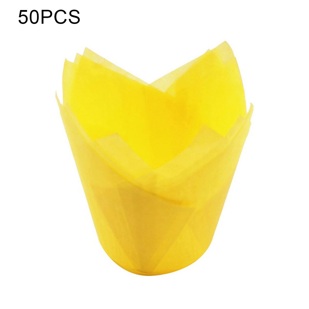 50Pcs Oil-proof Tulip Cake Cup Muffin Cupcake Liner-Yellow