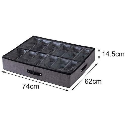 Underbed Shoe Storage Bag With Clear Lid, 12 Dividers Under Bed Shoes Tidy Organiser, Foldable Fabric Holder Closet Organizer St