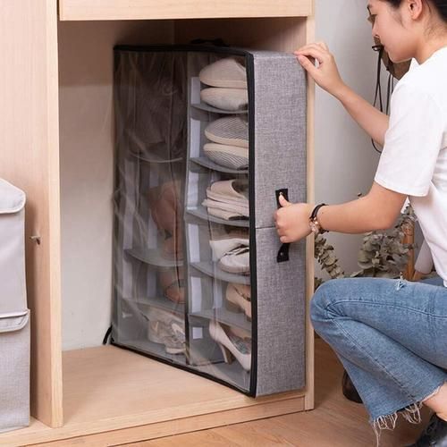 Underbed Shoe Storage Bag With Clear Lid, 12 Dividers Under Bed Shoes Tidy Organiser, Foldable Fabric Holder Closet Organizer St
