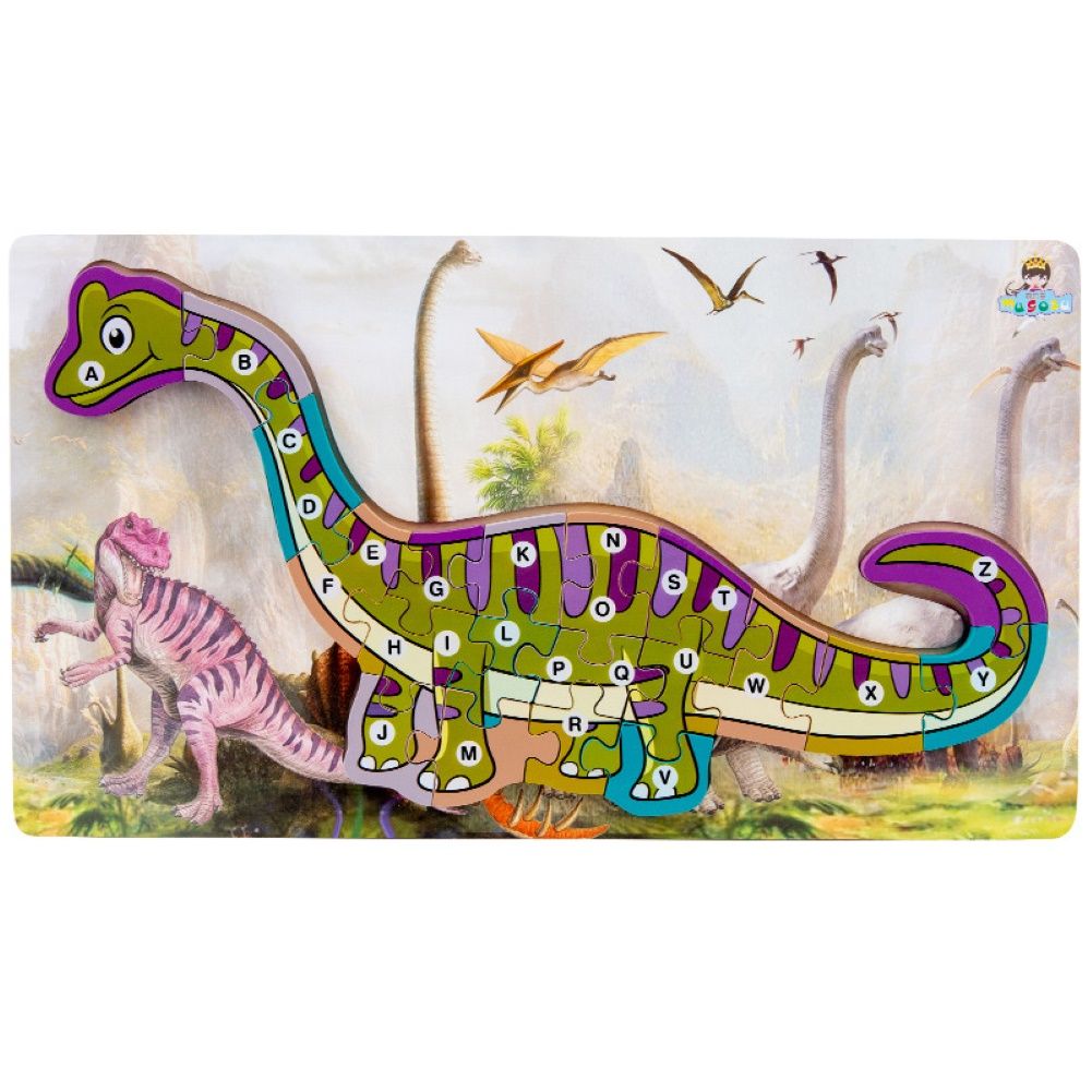 Kids Wooden Number Letter Blocks 3D Dinosaur Jigsaw Puzzle-