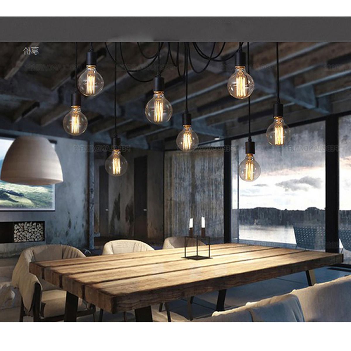 Neoglint 6 Arms(each with 1.7m wire) Antique Classic Ajustable DIY Ceiling Spider Lamp Light E27 Retro Chandelier Pendant Dining Hall Bedroom Hotel