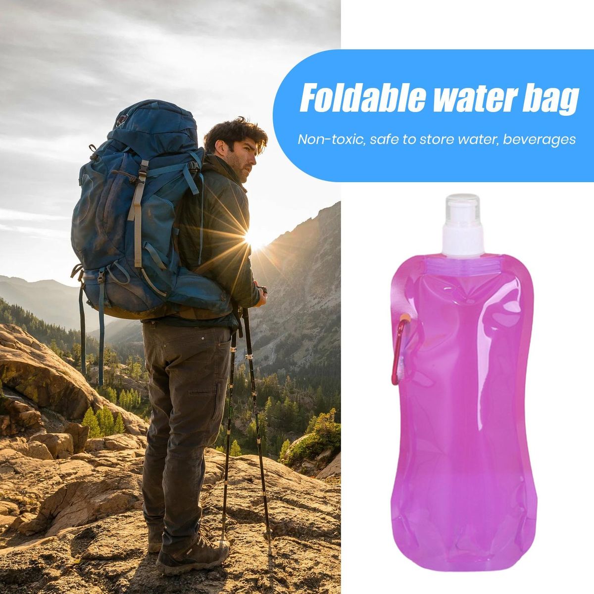 480ml Collapsible Water Bottle Portable Leak-proof for Outdoor Purple