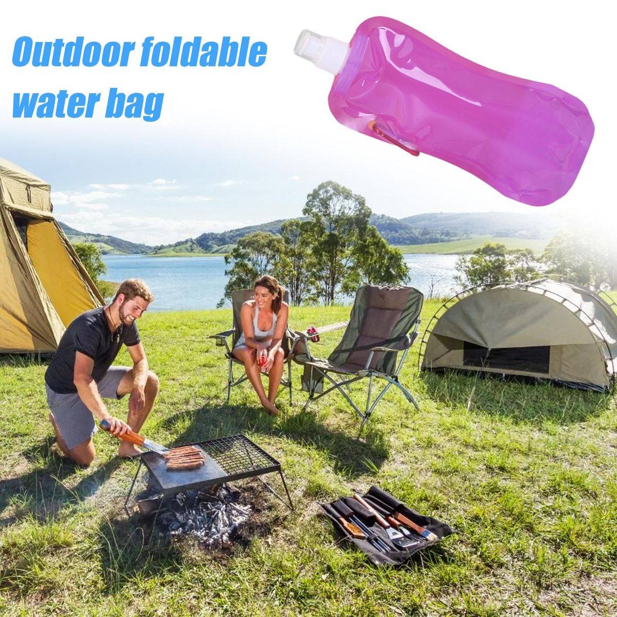 480ml Collapsible Water Bottle Portable Leak-proof for Outdoor Purple