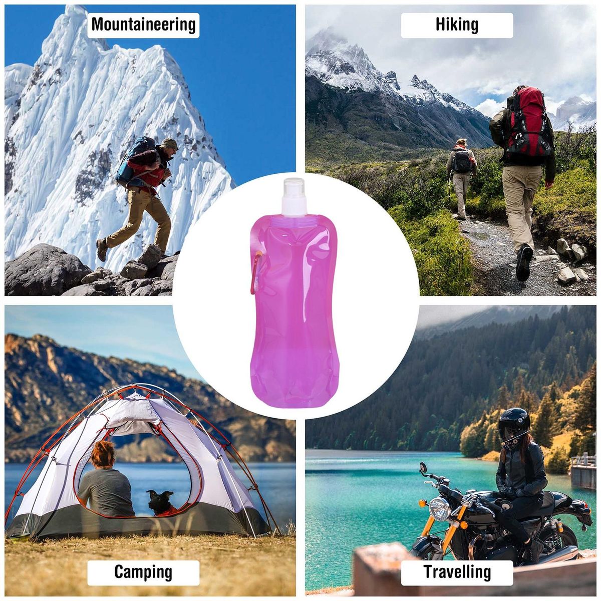 480ml Collapsible Water Bottle Portable Leak-proof for Outdoor Purple