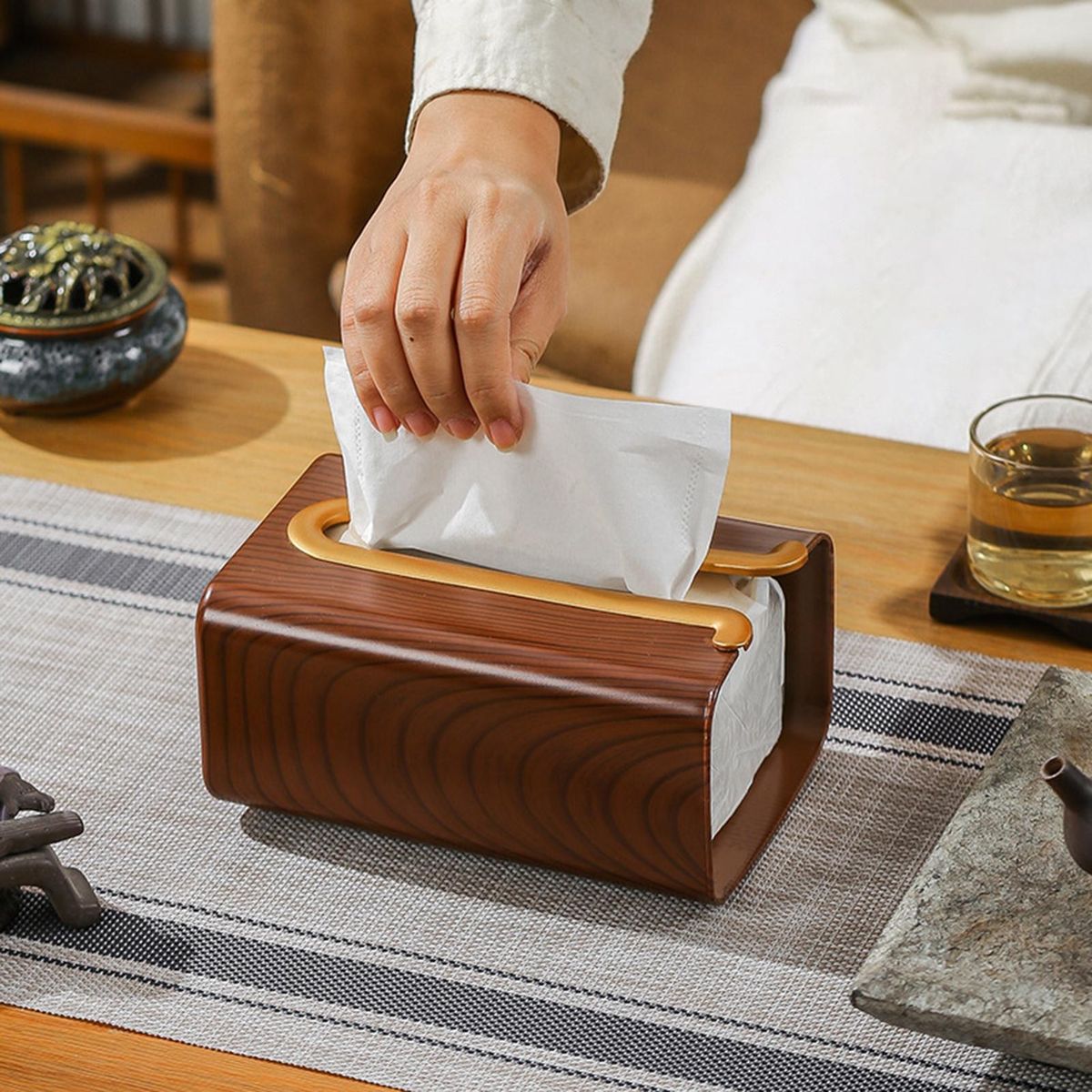 Tissue Holder Kitchen Bathroom Napkin Paper Dispenser Brown