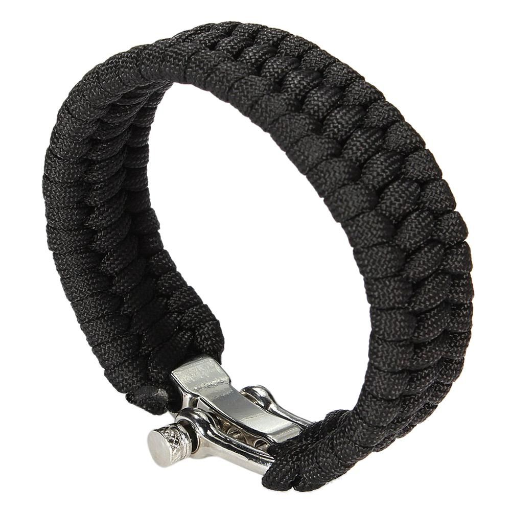 Parachute cord Survival Bracelet with metal clips black