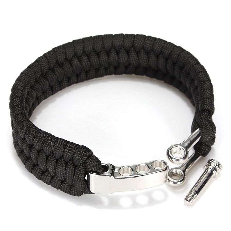 Parachute cord Survival Bracelet with metal clips black