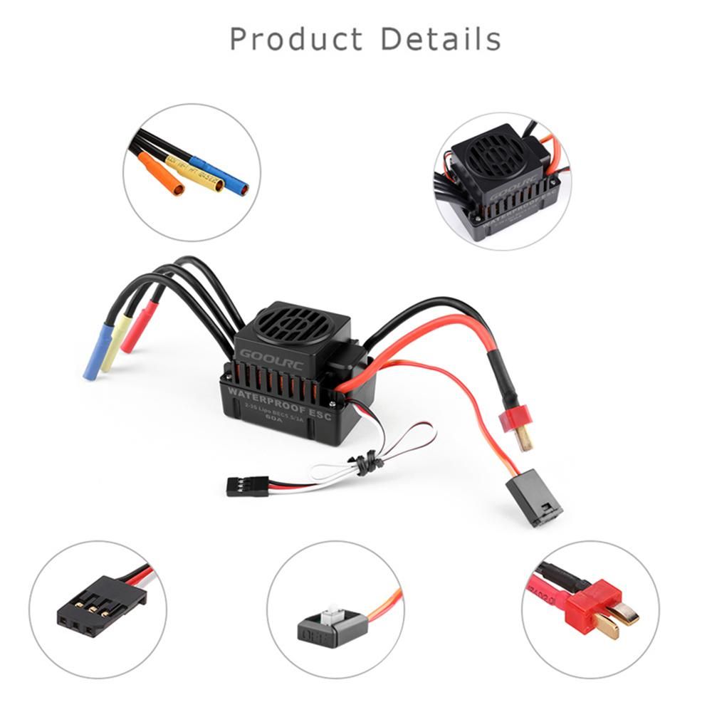 GoolRC Upgrade Waterproof 3650 3900KV Brushless Motor with 60A ESC Combo Set for 1/10 RC Car Truck