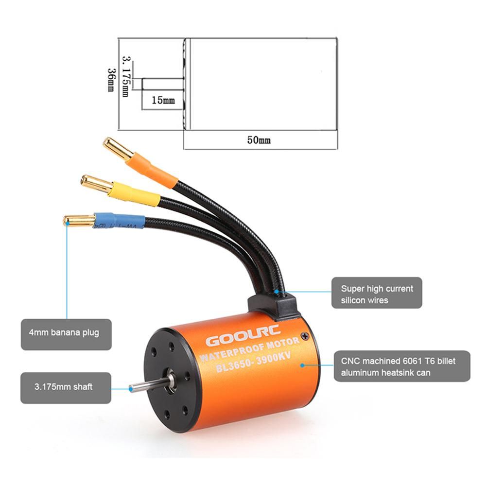 GoolRC Upgrade Waterproof 3650 3900KV Brushless Motor with 60A ESC Combo Set for 1/10 RC Car Truck