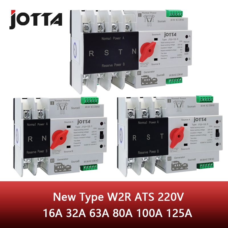 Jotta W2R-2P/3P/4P 16A 32A 63A 80A 100A 125A 220V ATS Automatic Transfer Switch Electrical Selector Switches Dual Power Switch