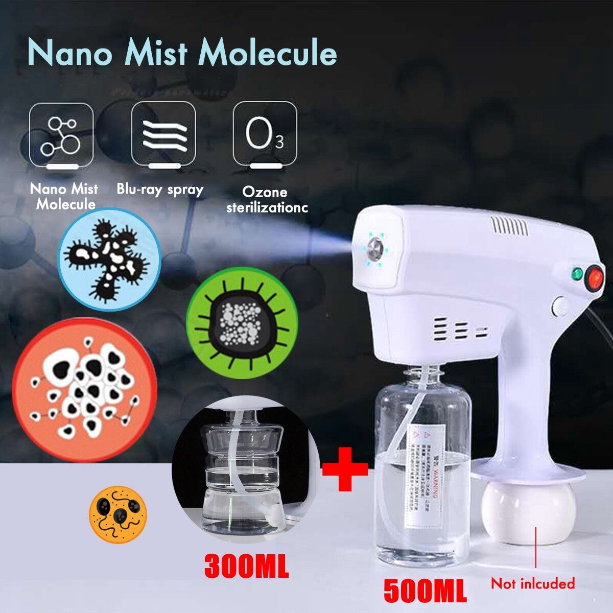 800ML/500ML Disinfection Mesh Nebulizer Machine Nebulizer Blue-Light Nano Steam Spray 1200W For Kids & Adult 500ml UK Plug