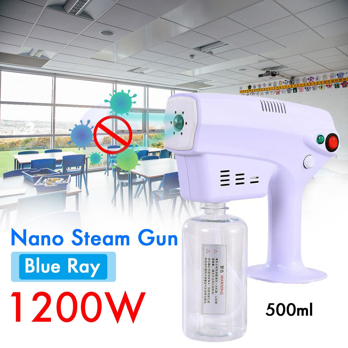 800ML/500ML Disinfection Mesh Nebulizer Machine Nebulizer Blue-Light Nano Steam Spray 1200W For Kids & Adult 500ml UK Plug