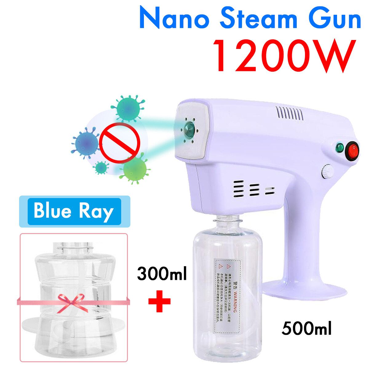 800ML/500ML Disinfection Mesh Nebulizer Machine Nebulizer Blue-Light Nano Steam Spray 1200W For Kids & Adult 500ml UK Plug