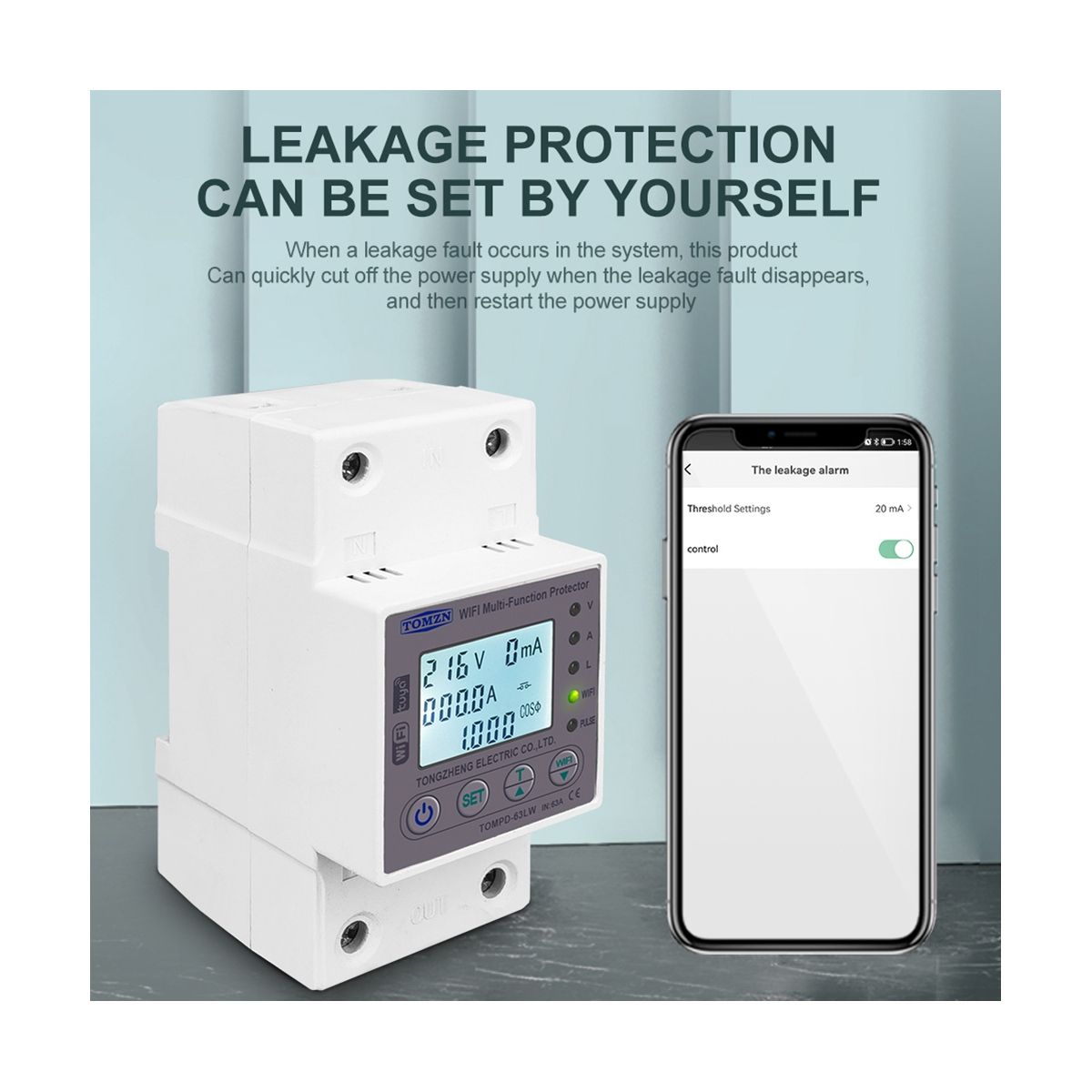 63A WIFI Smart Switch TUYA Energy Meter Kwh Metering Circuit Breaker Timer with Voltage Current and Leakage Protection