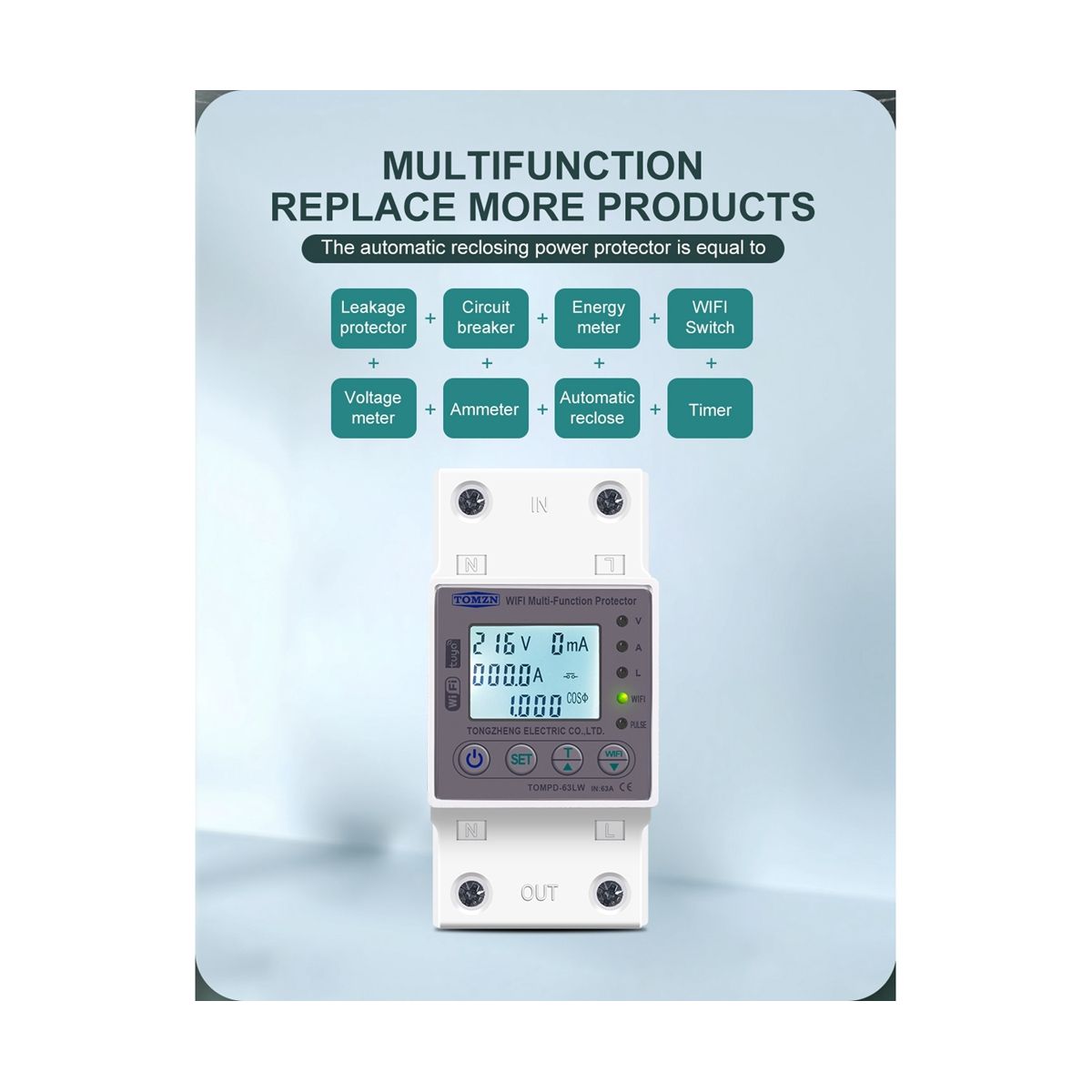 63A WIFI Smart Switch TUYA Energy Meter Kwh Metering Circuit Breaker Timer with Voltage Current and Leakage Protection