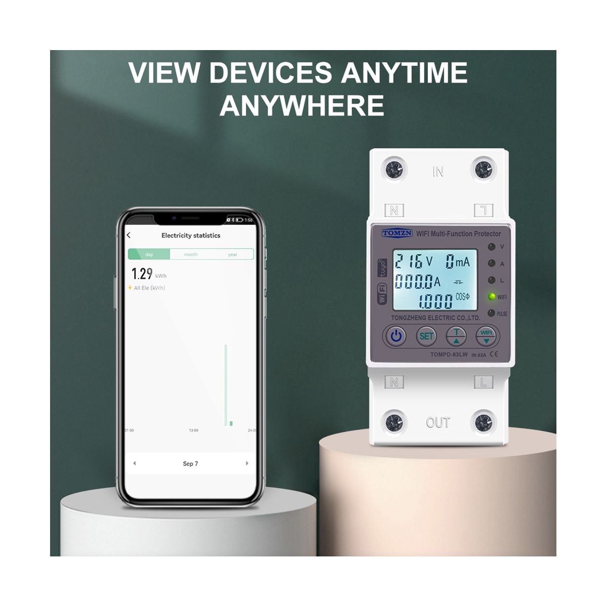 63A WIFI Smart Switch TUYA Energy Meter Kwh Metering Circuit Breaker Timer with Voltage Current and Leakage Protection