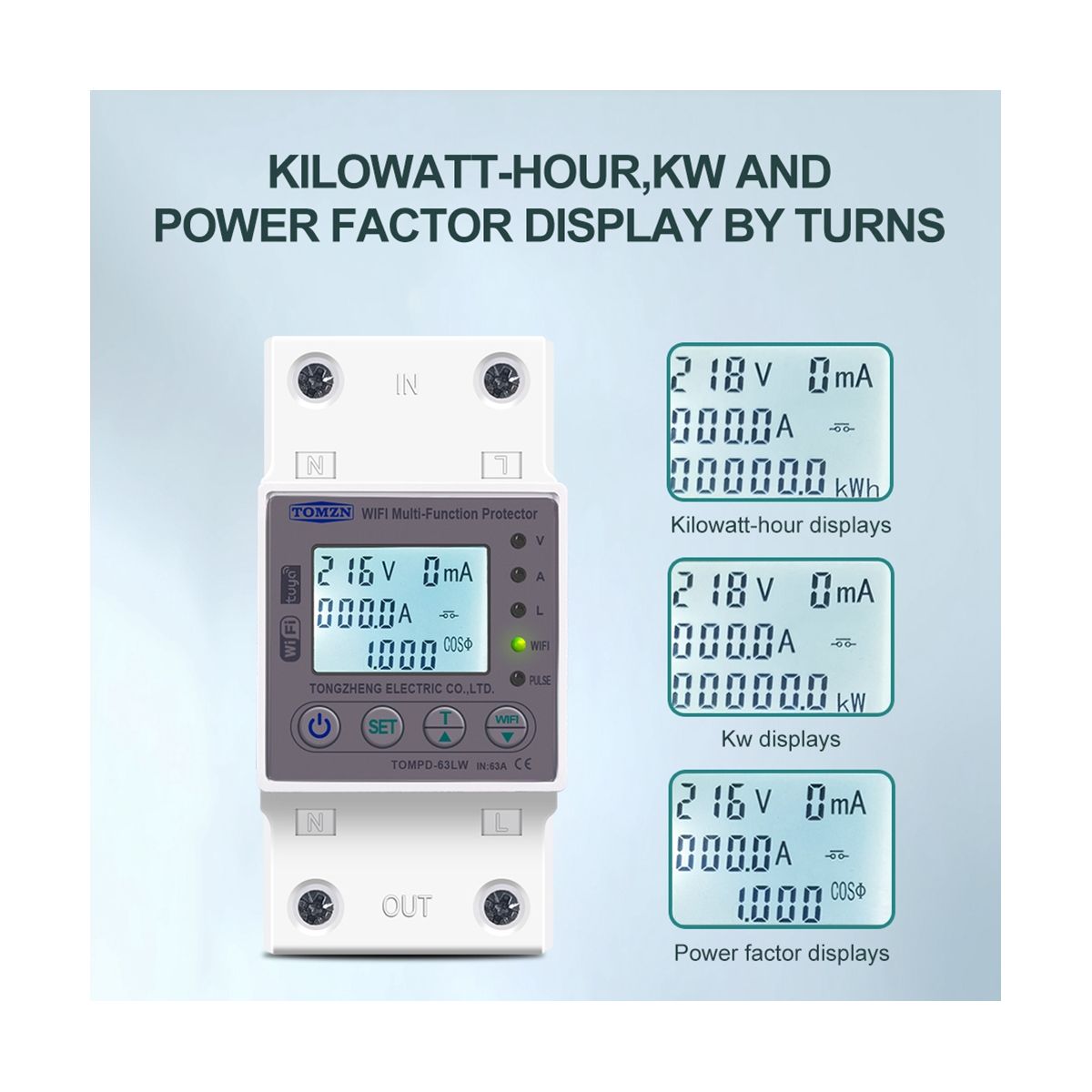 63A WIFI Smart Switch TUYA Energy Meter Kwh Metering Circuit Breaker Timer with Voltage Current and Leakage Protection