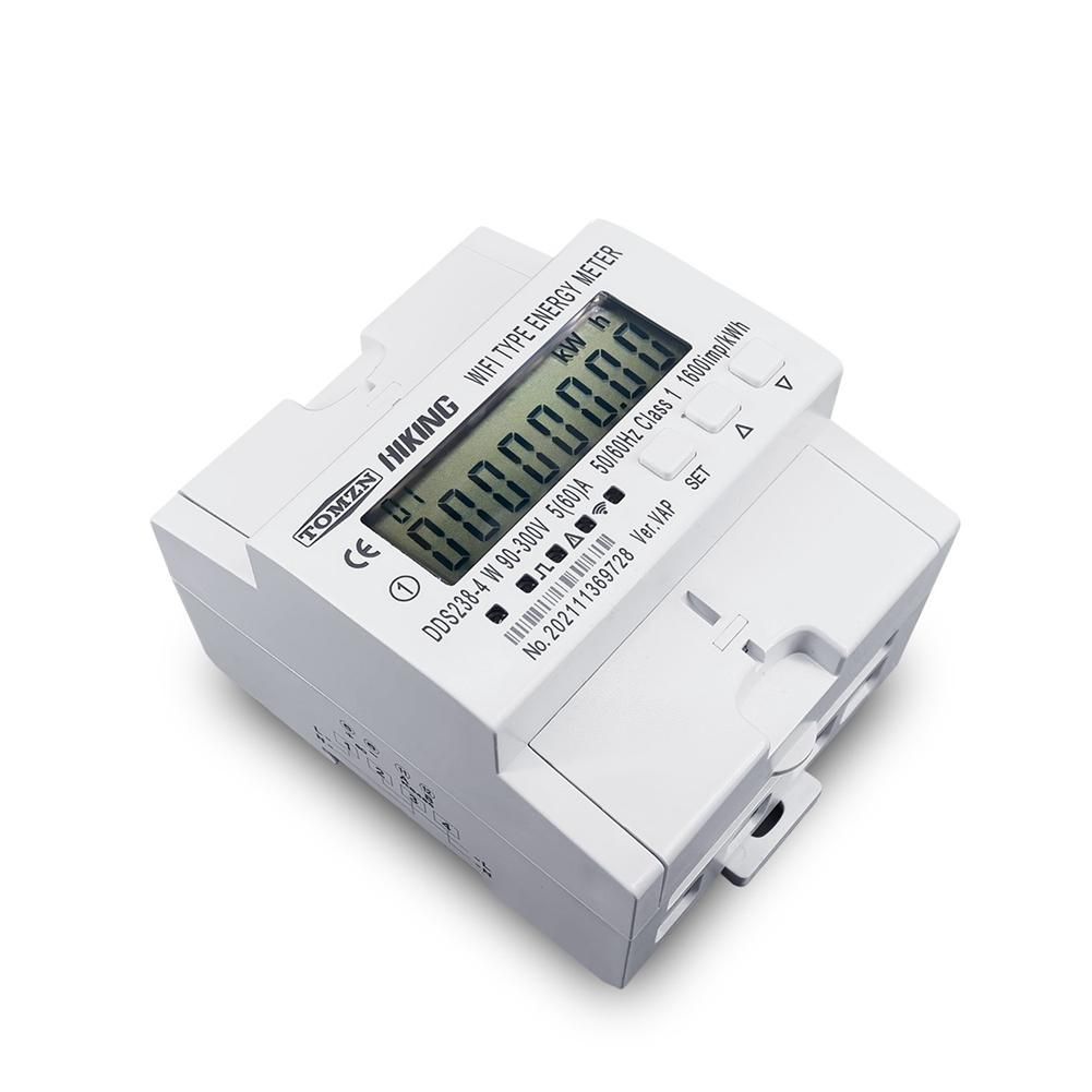 60A 90-300V TUYA Single Phase WIFI Smart Energy Meter Kwh Circuit Breaker Timer with Voltage Current Protection RS485