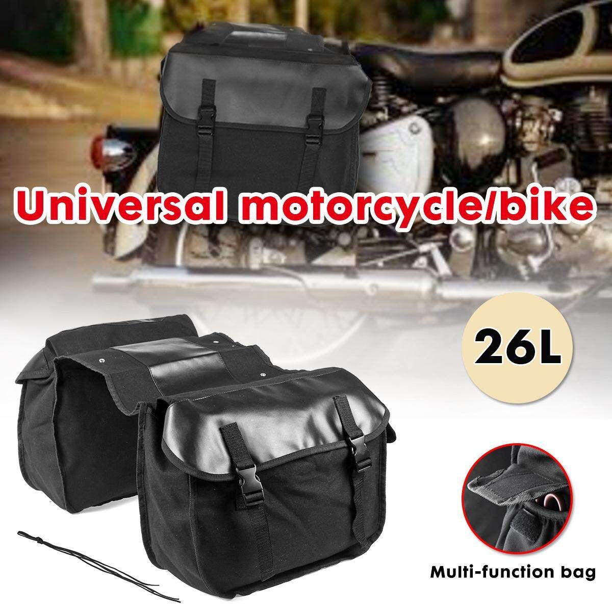 26L Canvas Motorcycle Pannier Luggage SaddleBags Cycle Bike Rider W/ 2 Side Bags