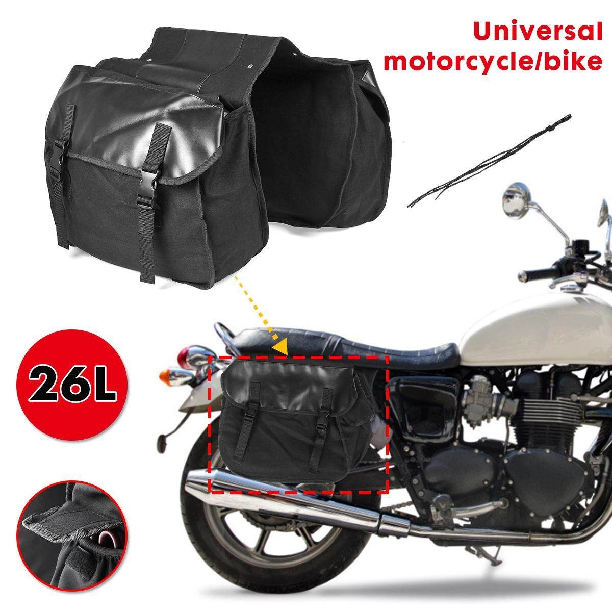 26L Canvas Motorcycle Pannier Luggage SaddleBags Cycle Bike Rider W/ 2 Side Bags