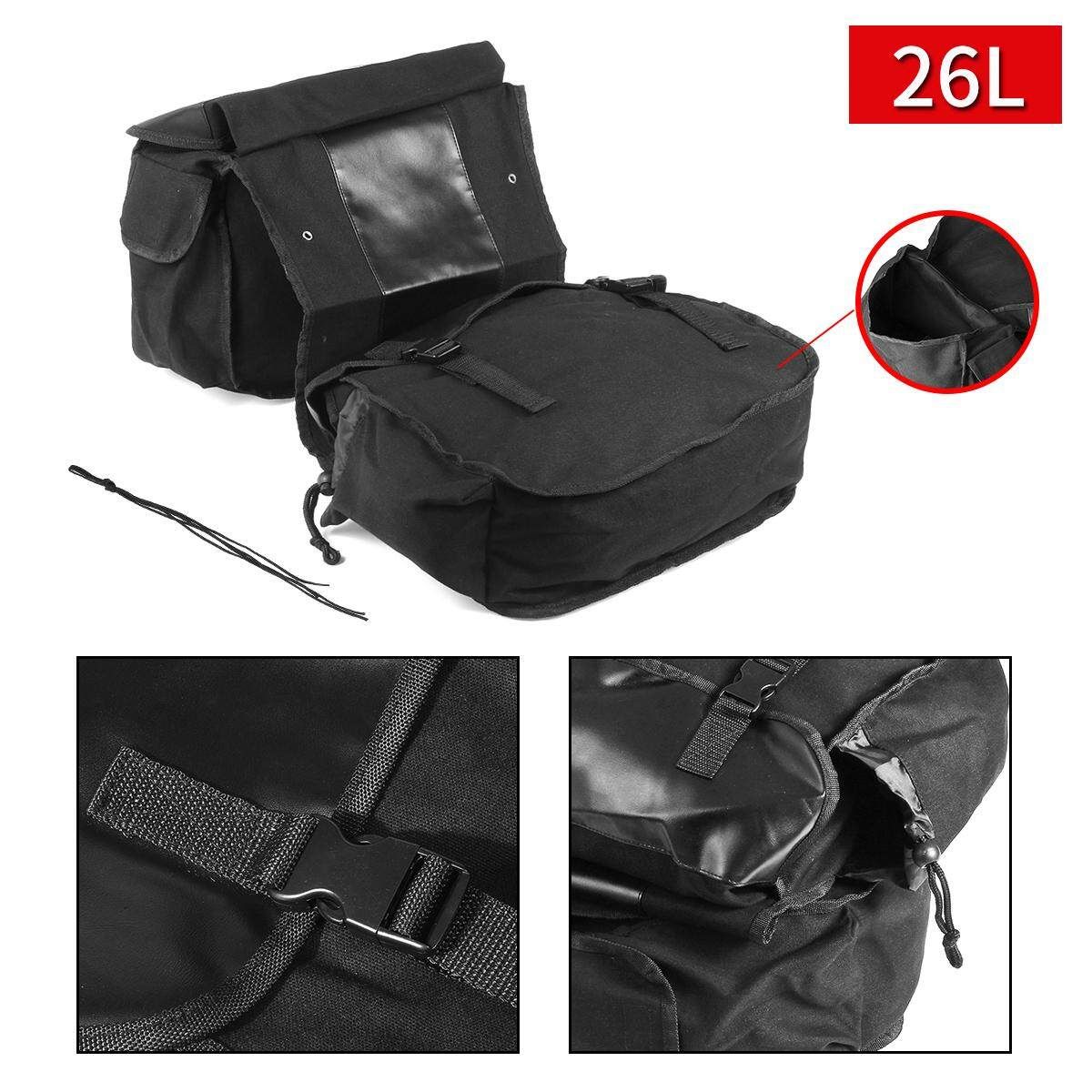 26L Canvas Motorcycle Pannier Luggage SaddleBags Cycle Bike Rider W/ 2 Side Bags