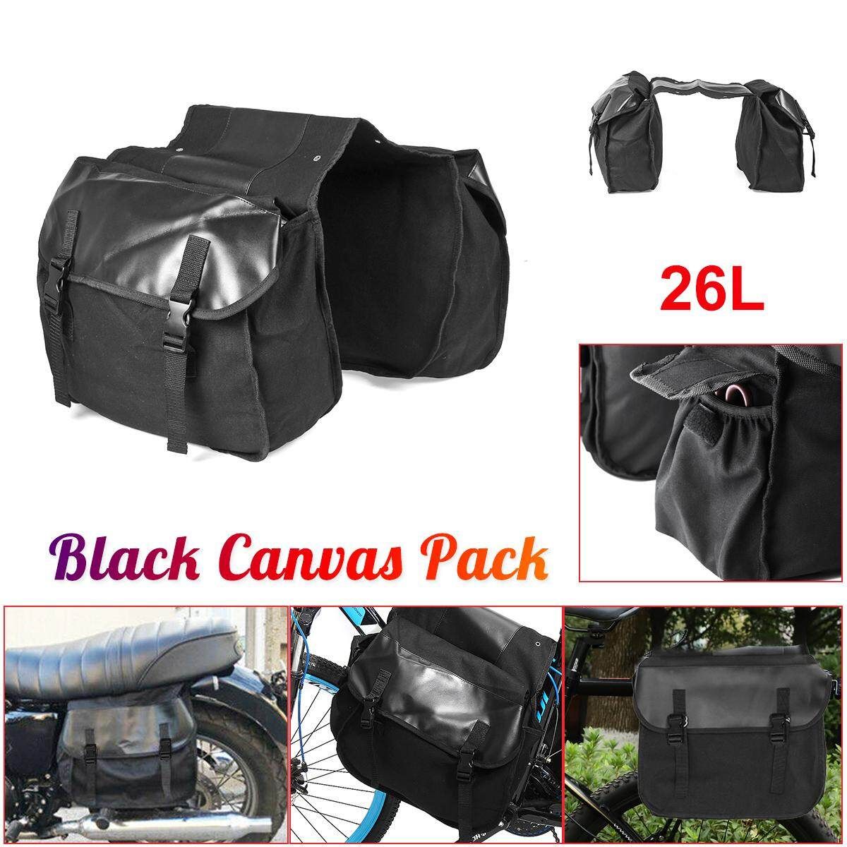 26L Canvas Motorcycle Pannier Luggage SaddleBags Cycle Bike Rider W/ 2 Side Bags