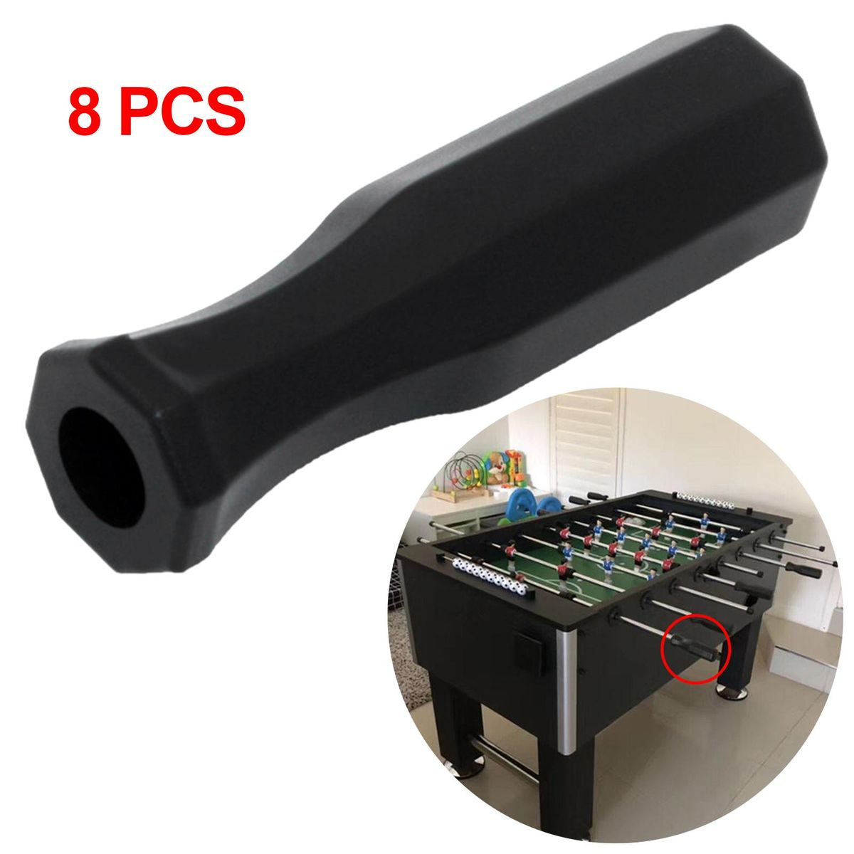 8 Pack Foosball Handle Grips 5/8 Inch Foosball Rods Black Replacement
