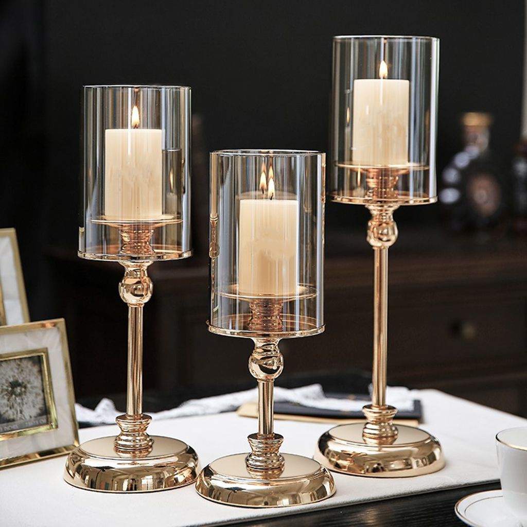 Glass Candle Stand Metal Candlestick Dining Centerpiece