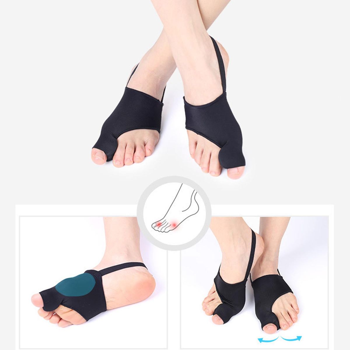 2Pcs Bunion Corrector Relief For Big Toe Joint Hallux Valgus Black L