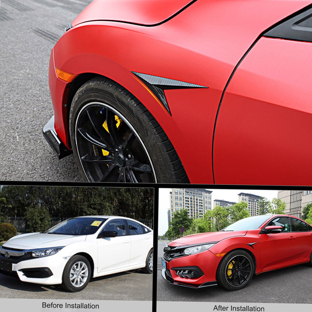 Car Spoiler Side Wing Lip 2PCS Black Carbon Fiber Leaf Shape